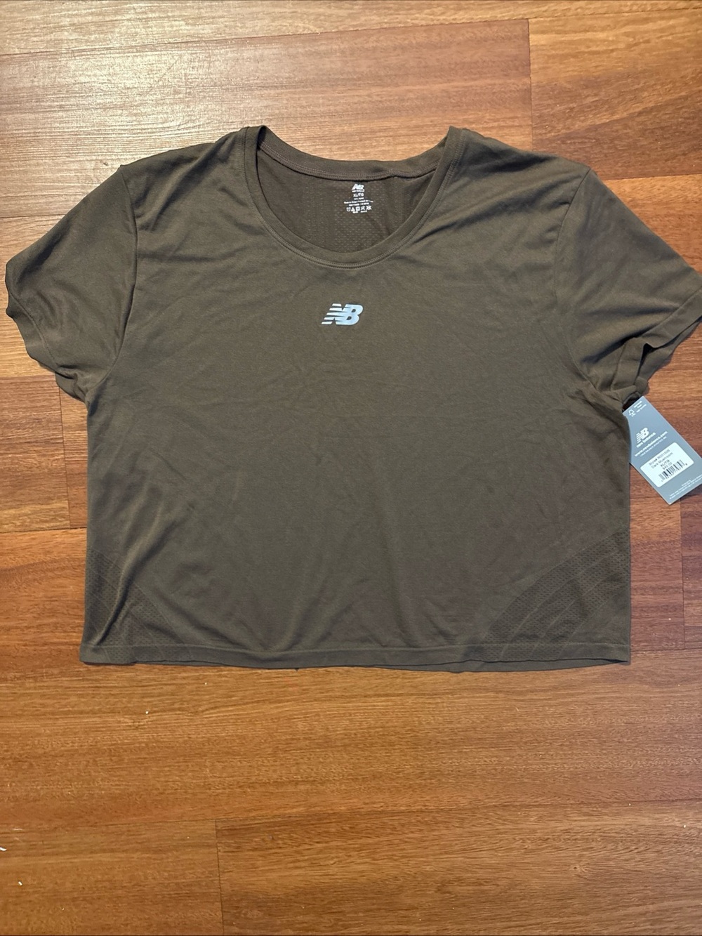New Balance Olive Crop Performance Tee with Reflective Logo